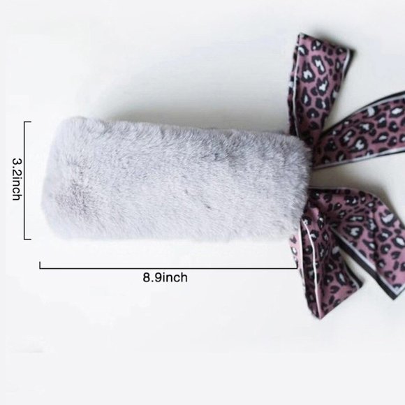 Women Scarf Bow Tie Warm Plush Faux Fur Leopard - Picture 3 of 3
